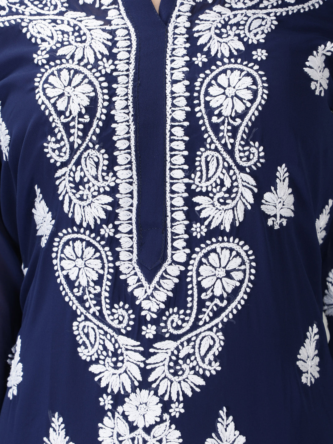 Navy Blue Georgette Chikan Kurta & Inner Slip