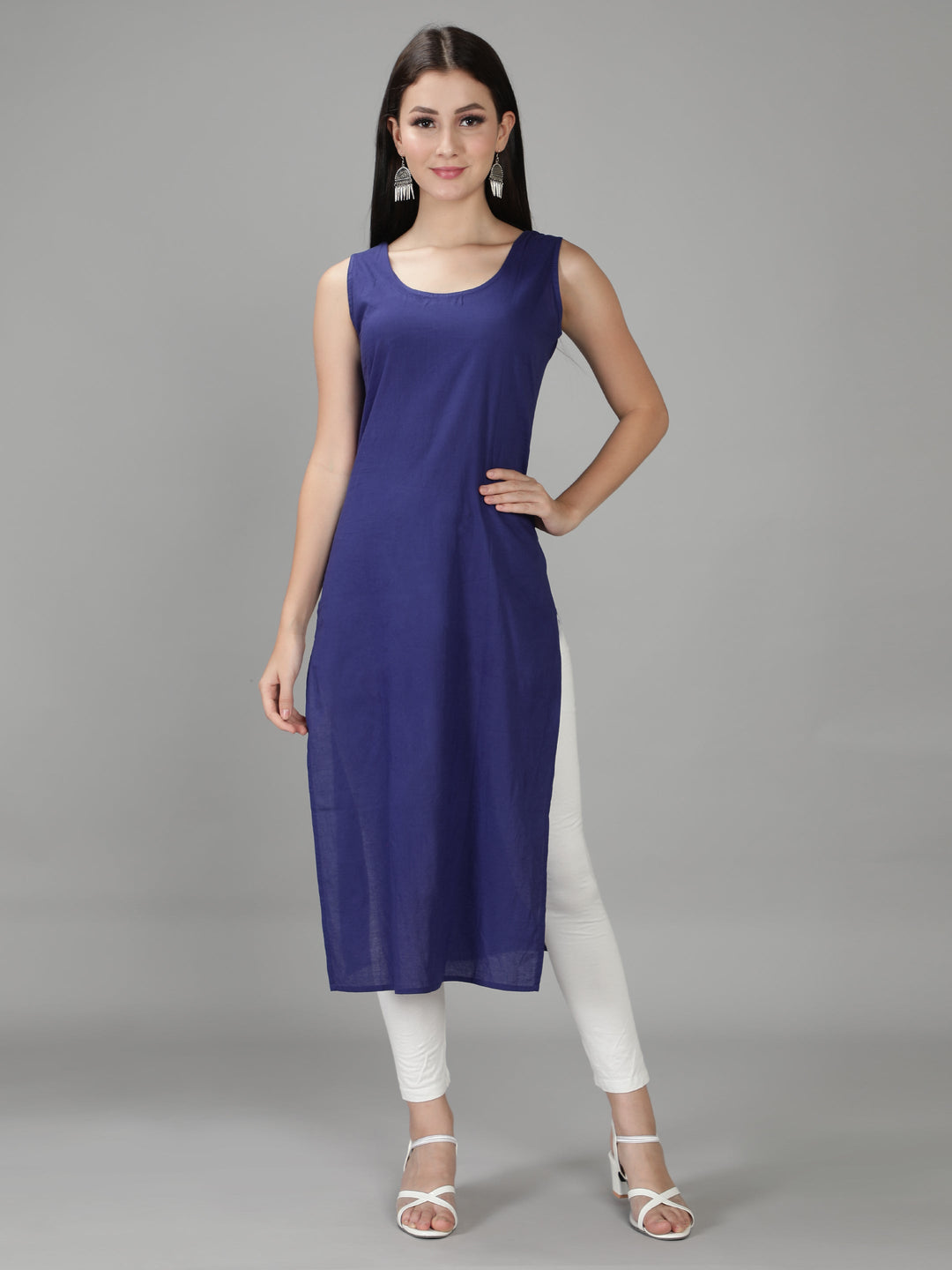 Navy Blue Georgette Chikan Kurta & Inner Slip