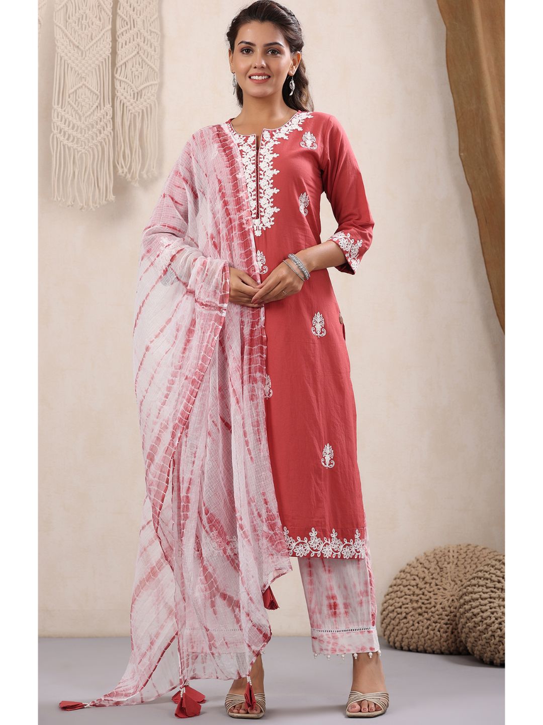 Nawabi Cotton Embroidered 3 Piece Kurta Set ZERESOUQ.COM