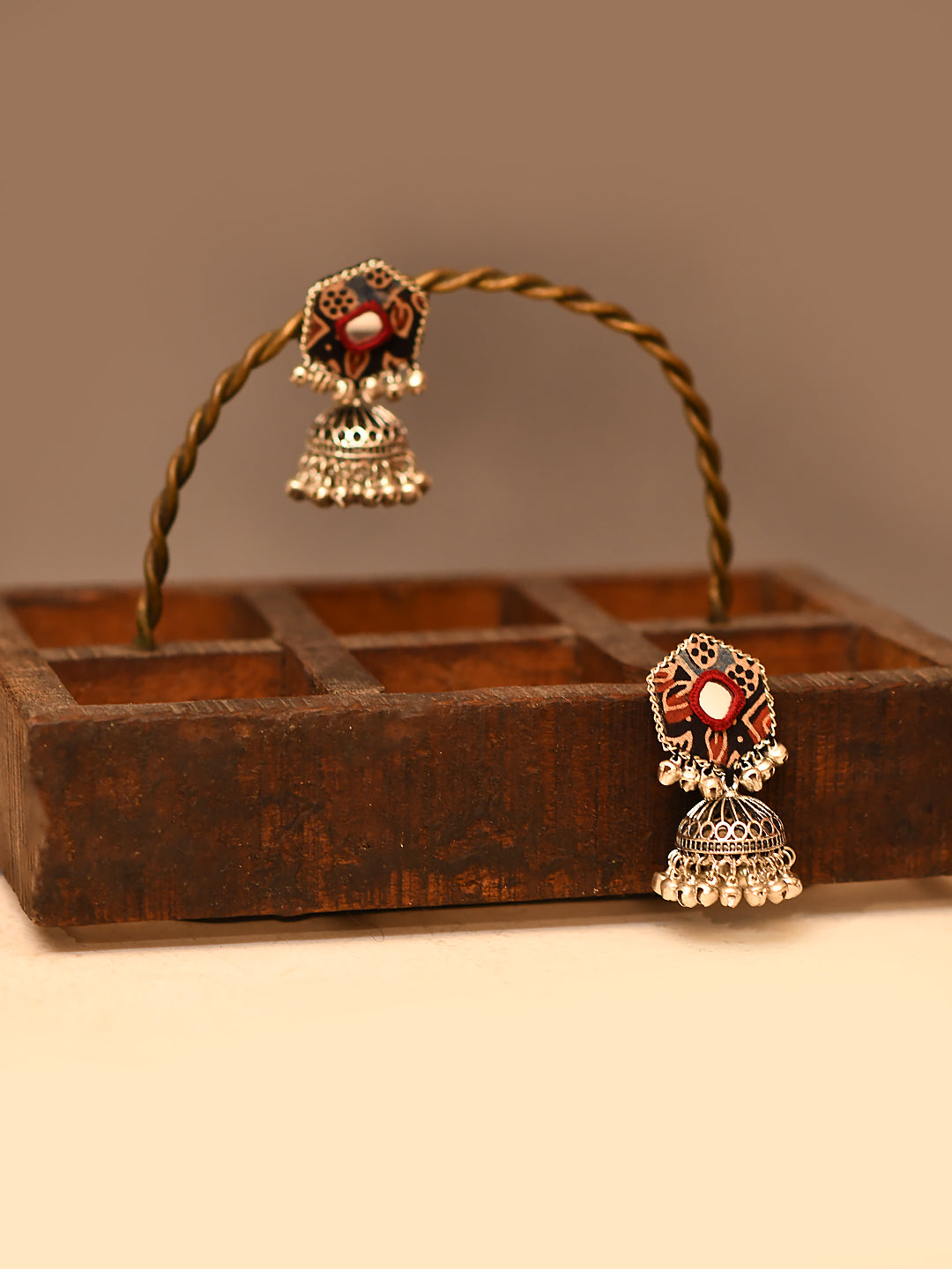 ZERESOUQ-Nea-Zoi-Black-Sathkon-Mirror-Handmade-Fabric-Jhumka-Earrings