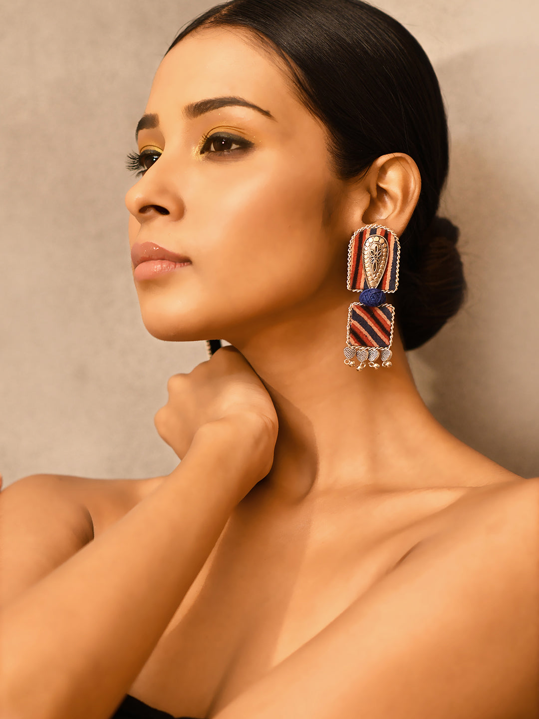 ZERESOUQ-Nea-Zoi-Red-Silver-Drop-Upcycled-Handmade-Fabric-Earrings