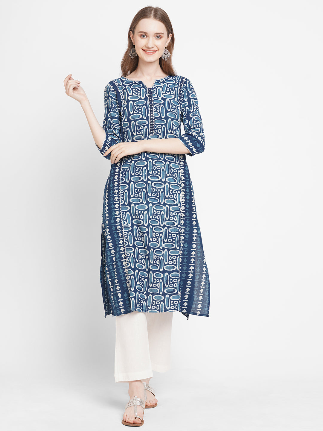 Neel Indigo Dabu Hand Print Pure Cotton Kurta