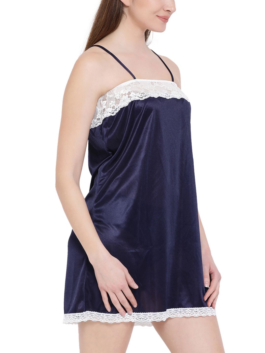 Nightslip With Lace In Navy