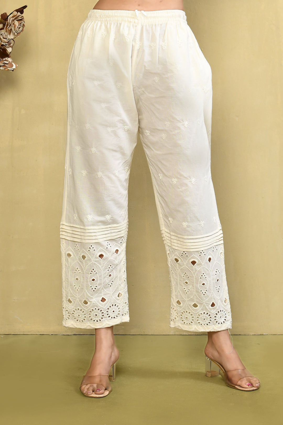 ZERESOUQ-Off-White-Straight-Pant-With-Shciffli-Cutwork
