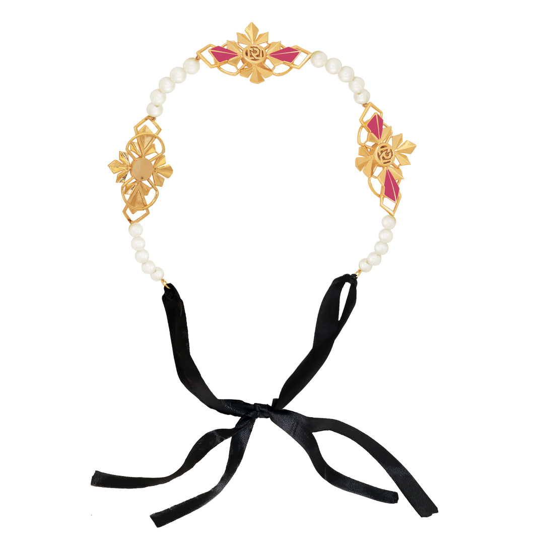 Oh Darling Pink Enameled Tie-Up Pearl Headband