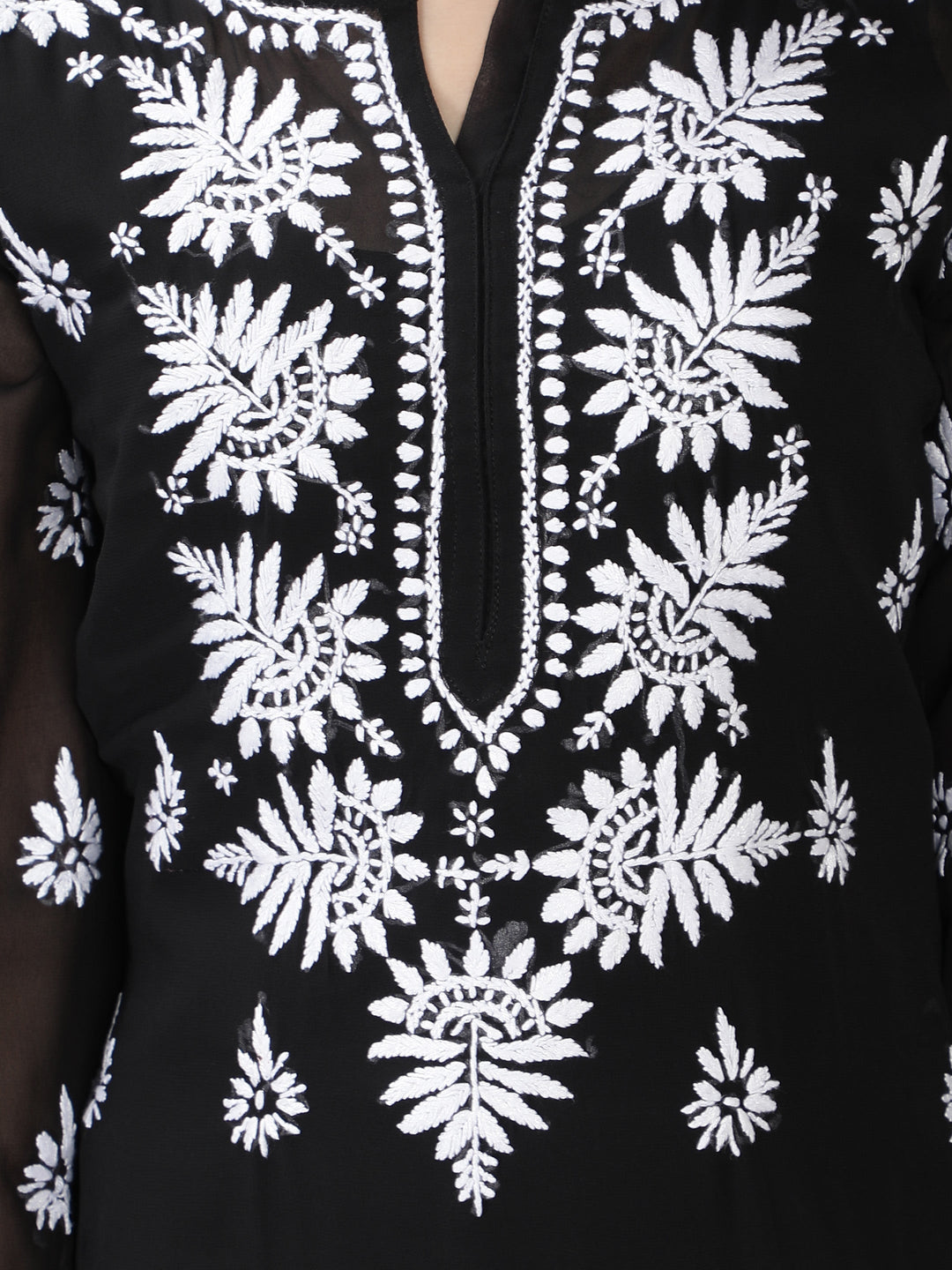 Onyx Black Georgette Chikan Kurta with Slip