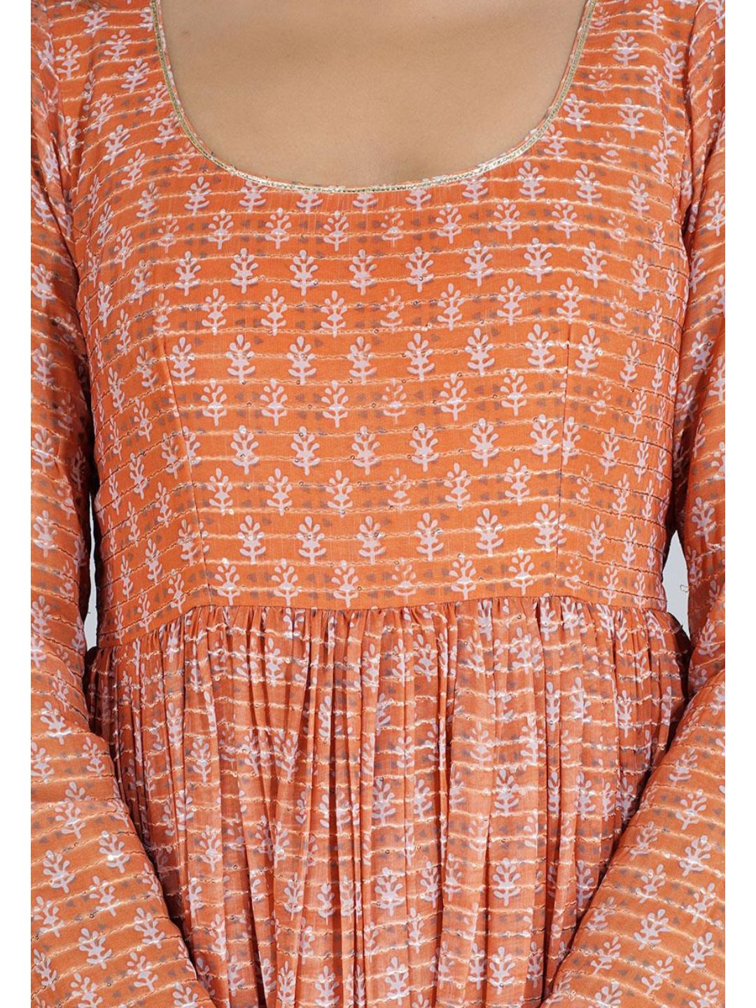 Orange Georgette Round Neck Long Kurta Set