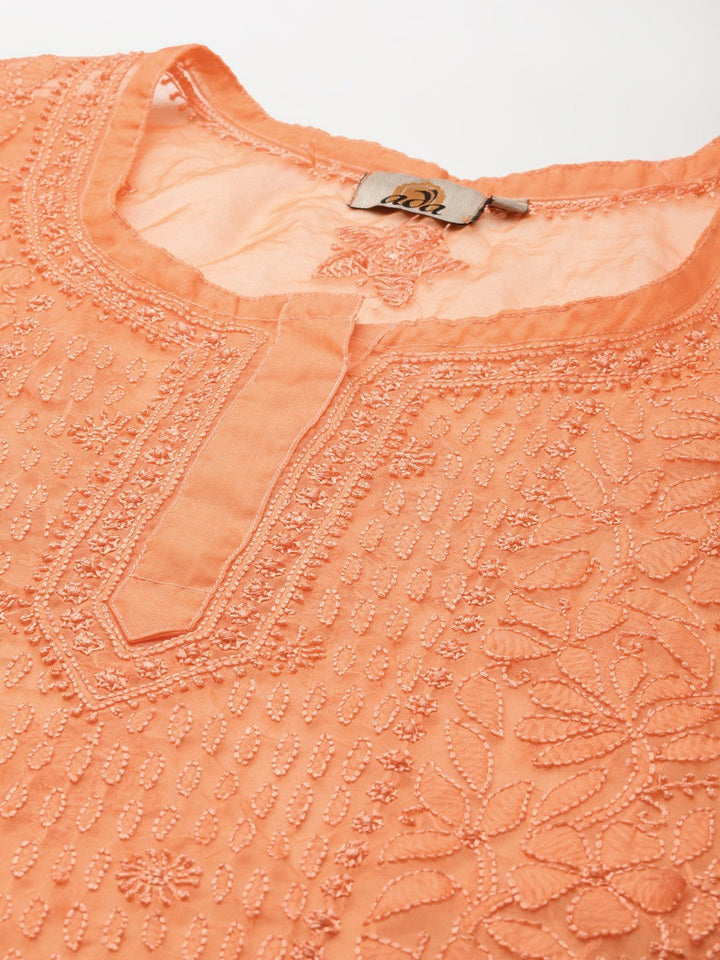 Orange-Lucknowi-Chikankari-Kurti-With-Slip
