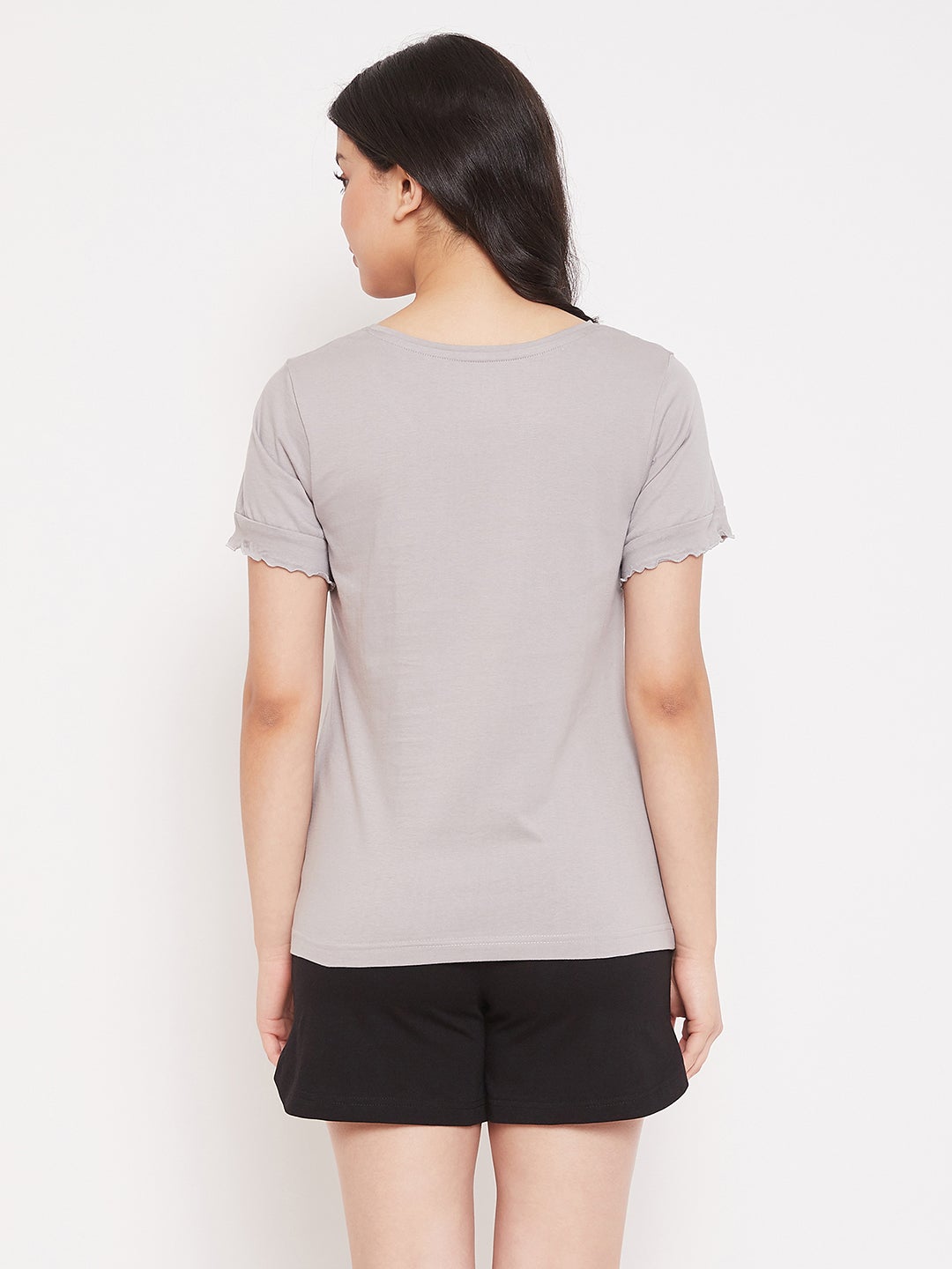Owl Print Top & Shorts In Grey & Black
