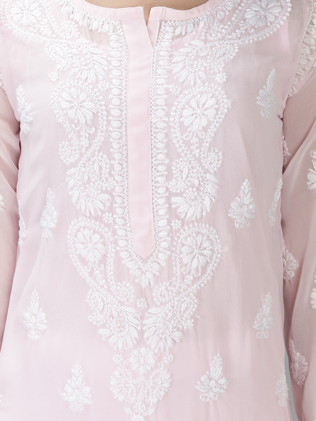Pastel Pink Georgette Chikan Kurta with Slip