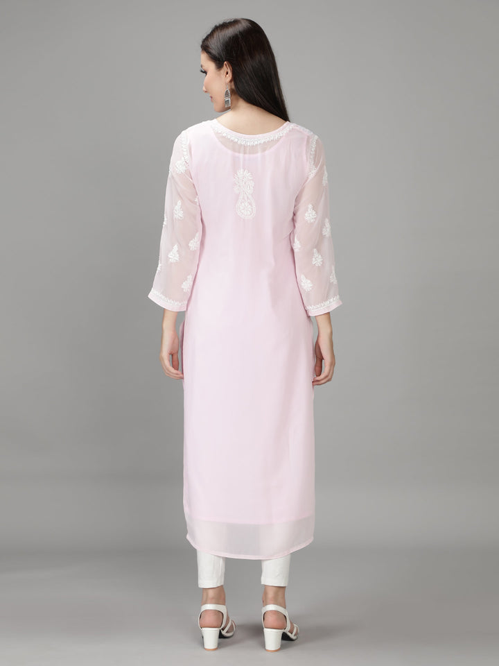 Pastel Pink Georgette Chikan Kurta with Slip