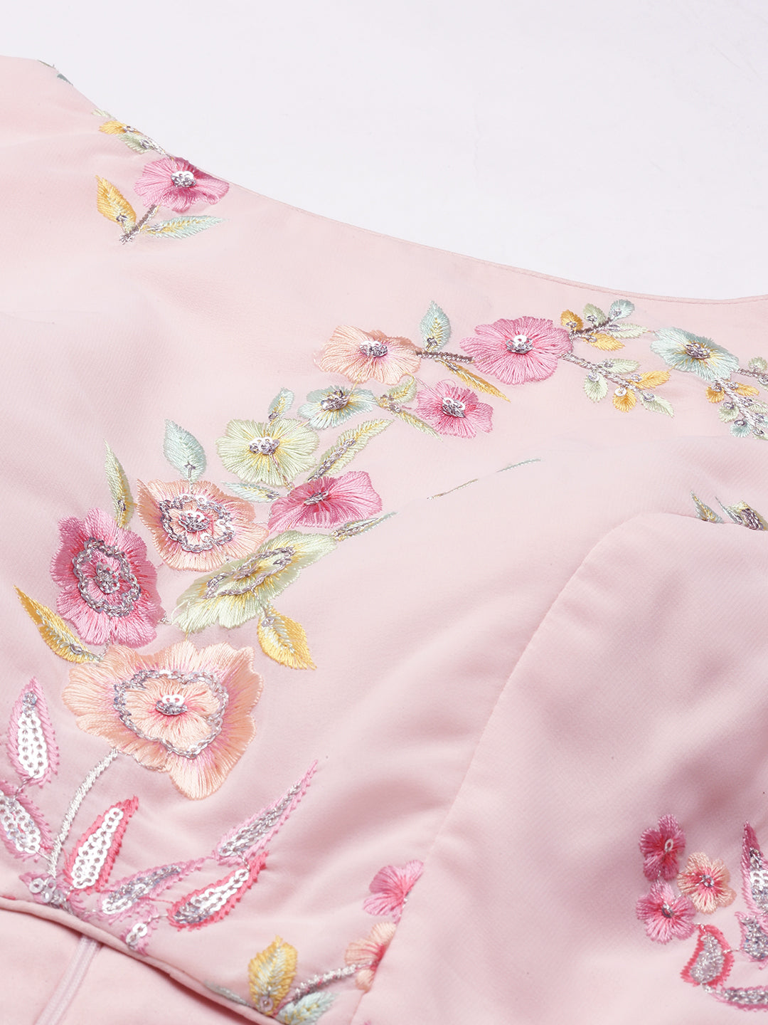 Peach Georgette Embroidered Boat Neck Gown