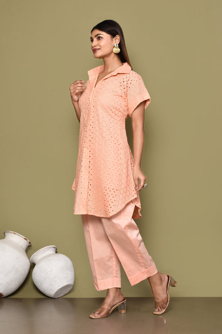ZERESOUQ-Peach-Schiffli-Shirt-And-Pant-Co-Ord-Set-With-Slip