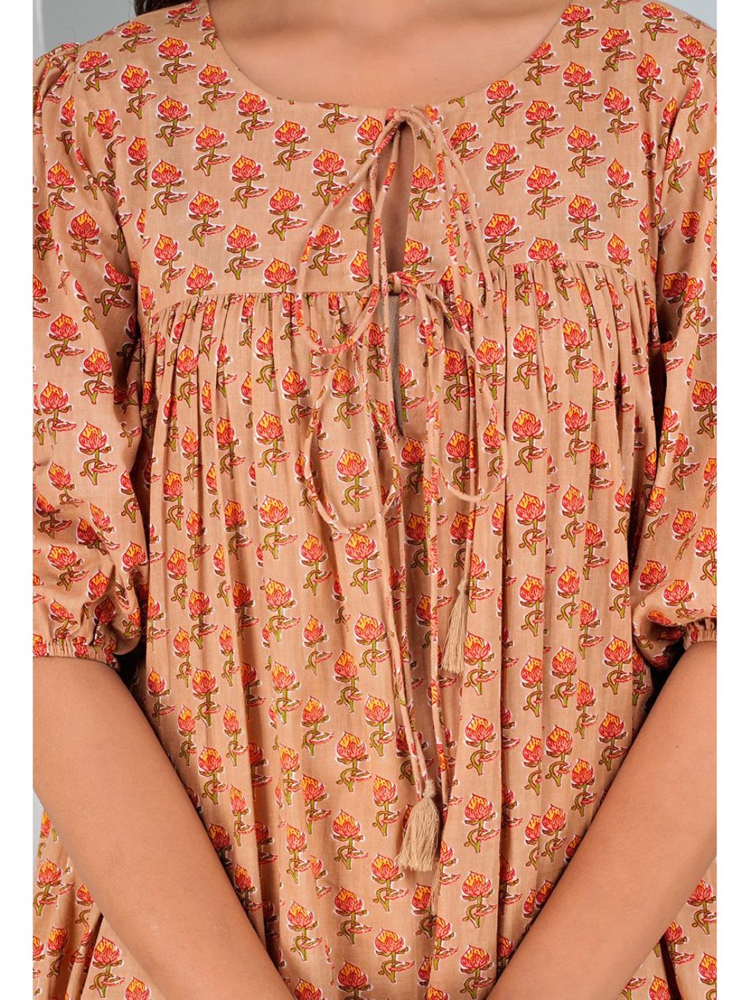 Peachy Orange Cotton Mini Tier Dress