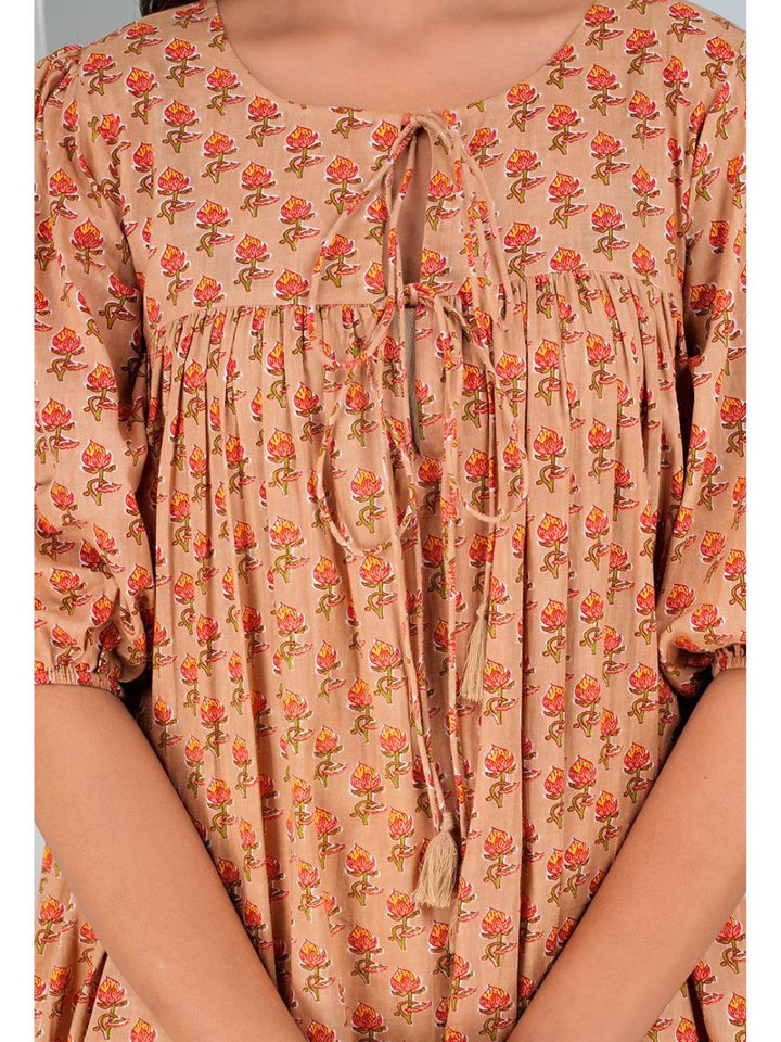 Peachy Orange Cotton Mini Tier Dress