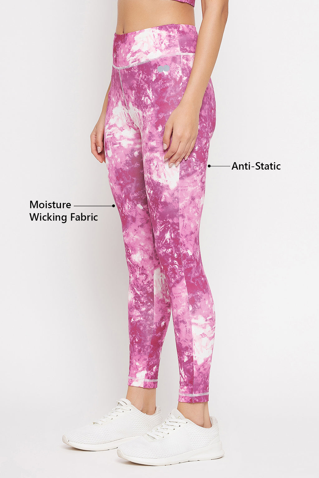 Pink Ankle-Length High-Rise Active Tie-Dye Print Tights