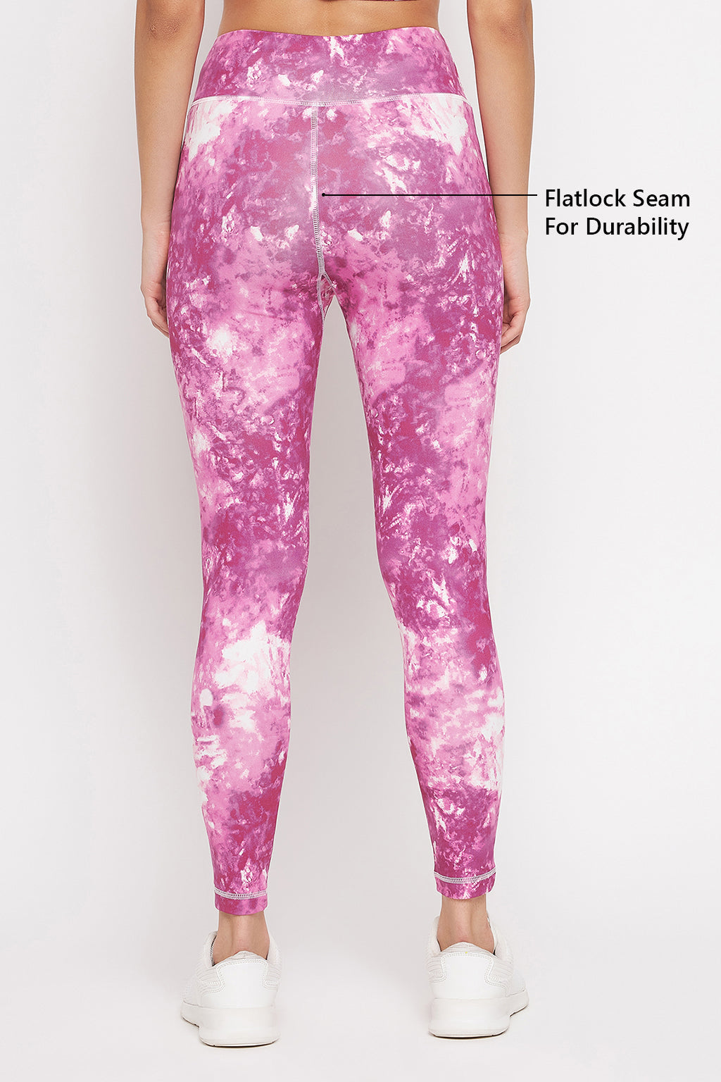 Pink Ankle-Length High-Rise Active Tie-Dye Print Tights