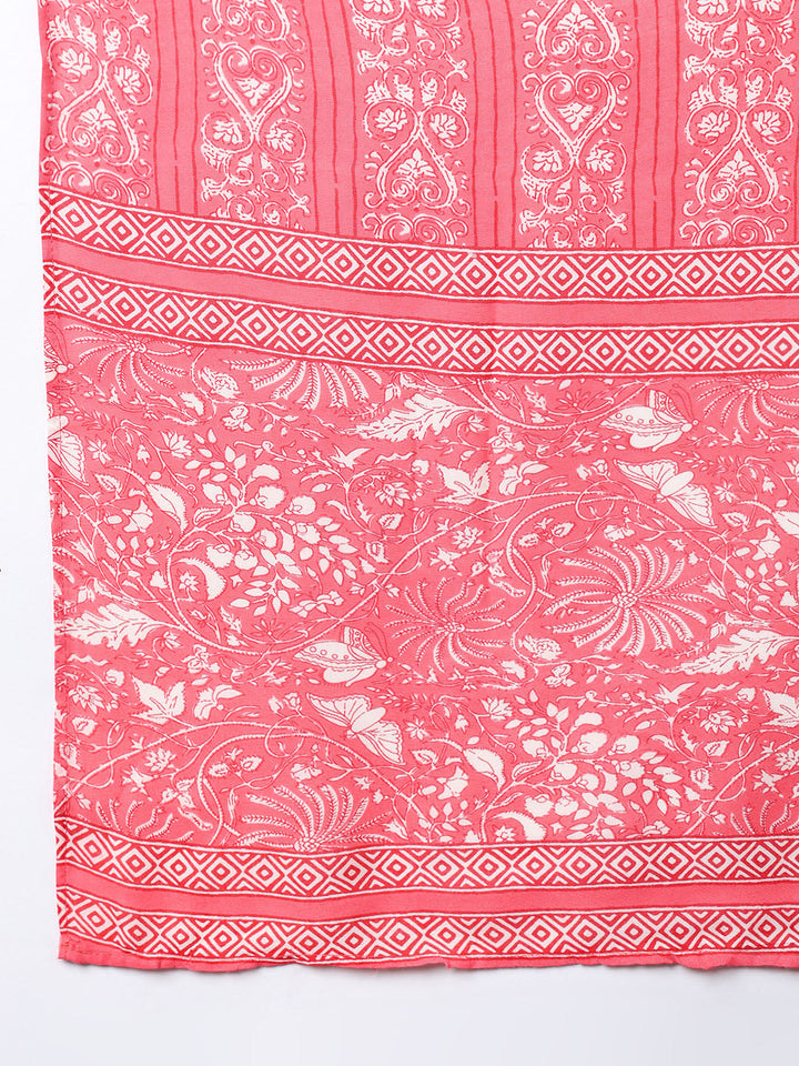 ZERESOUQ-Pink-Cotton-Blend-Floral-Printed-Straight-Kurta-Trouser-With-Dupatta