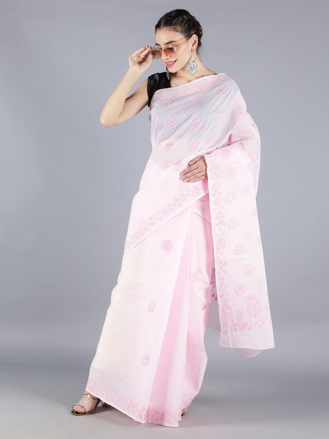 Pink-Cotton-Lucknowi-Chikankari-Saree