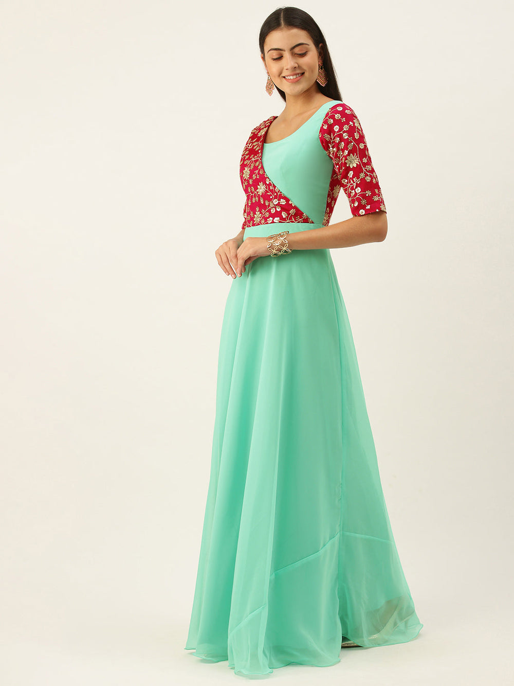 Pink-Embroidered-&-Turquoise-Overlapping-Gown