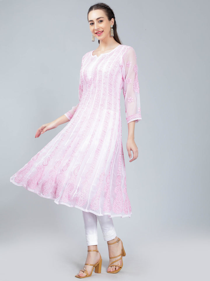 Pink-Georgette-Chikan-Anarkali-Kurta-Only