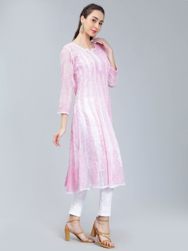 Pink-Georgette-Chikan-Anarkali-Kurta-Only
