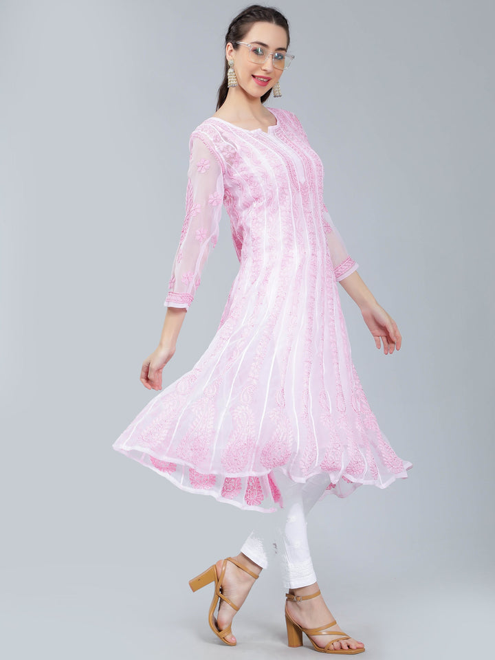 Pink-Georgette-Chikan-Anarkali-Kurta-Only