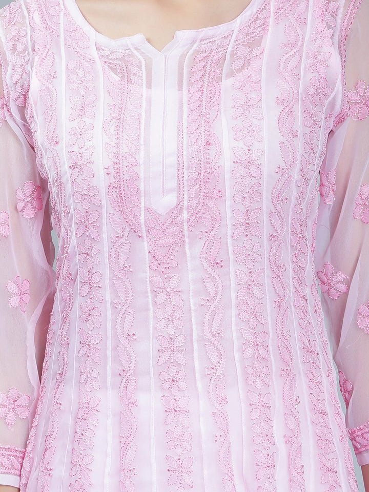Pink-Georgette-Chikan-Anarkali-Kurta-Only