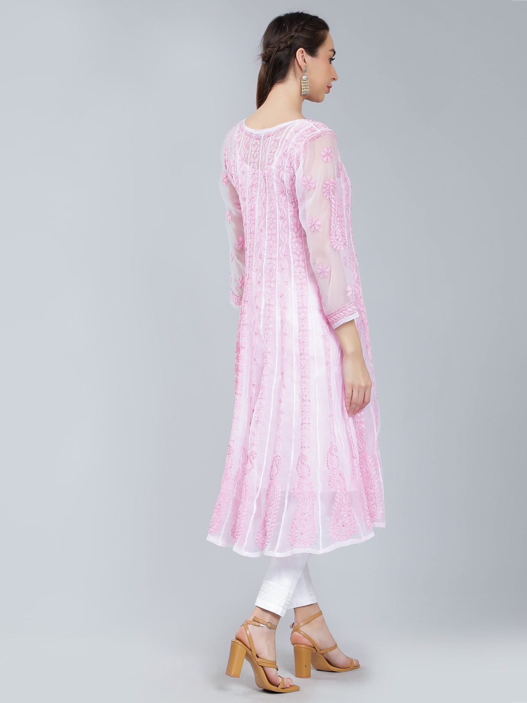 Pink-Georgette-Chikan-Anarkali-Kurta-Only