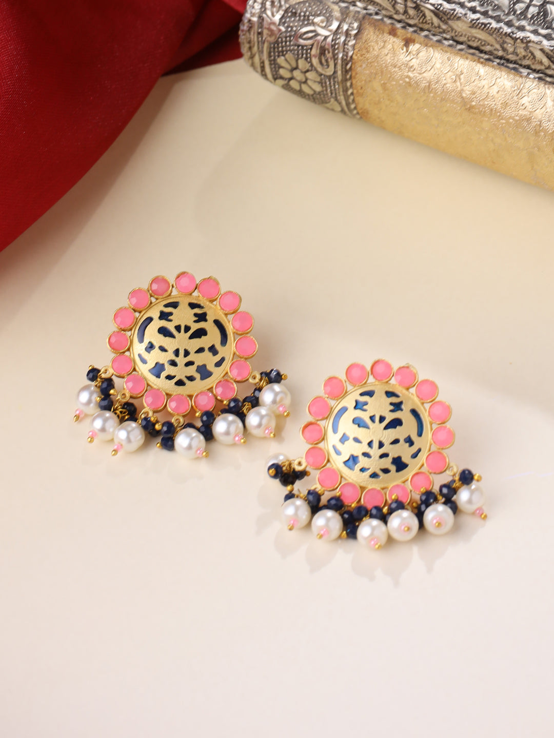 Pink-Gold-Matte-Brass-Stud-Earrings