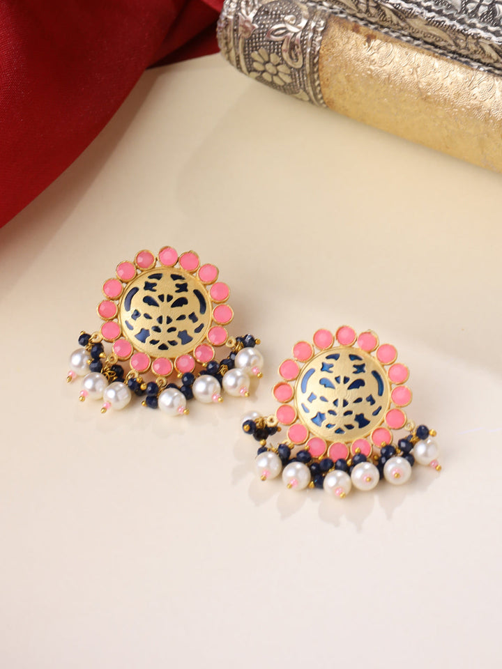 Pink-Gold-Matte-Brass-Stud-Earrings