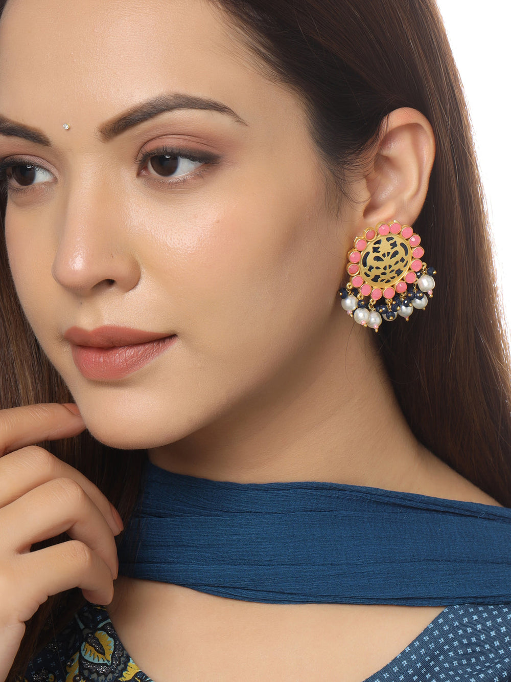 Pink-Gold-Matte-Brass-Stud-Earrings