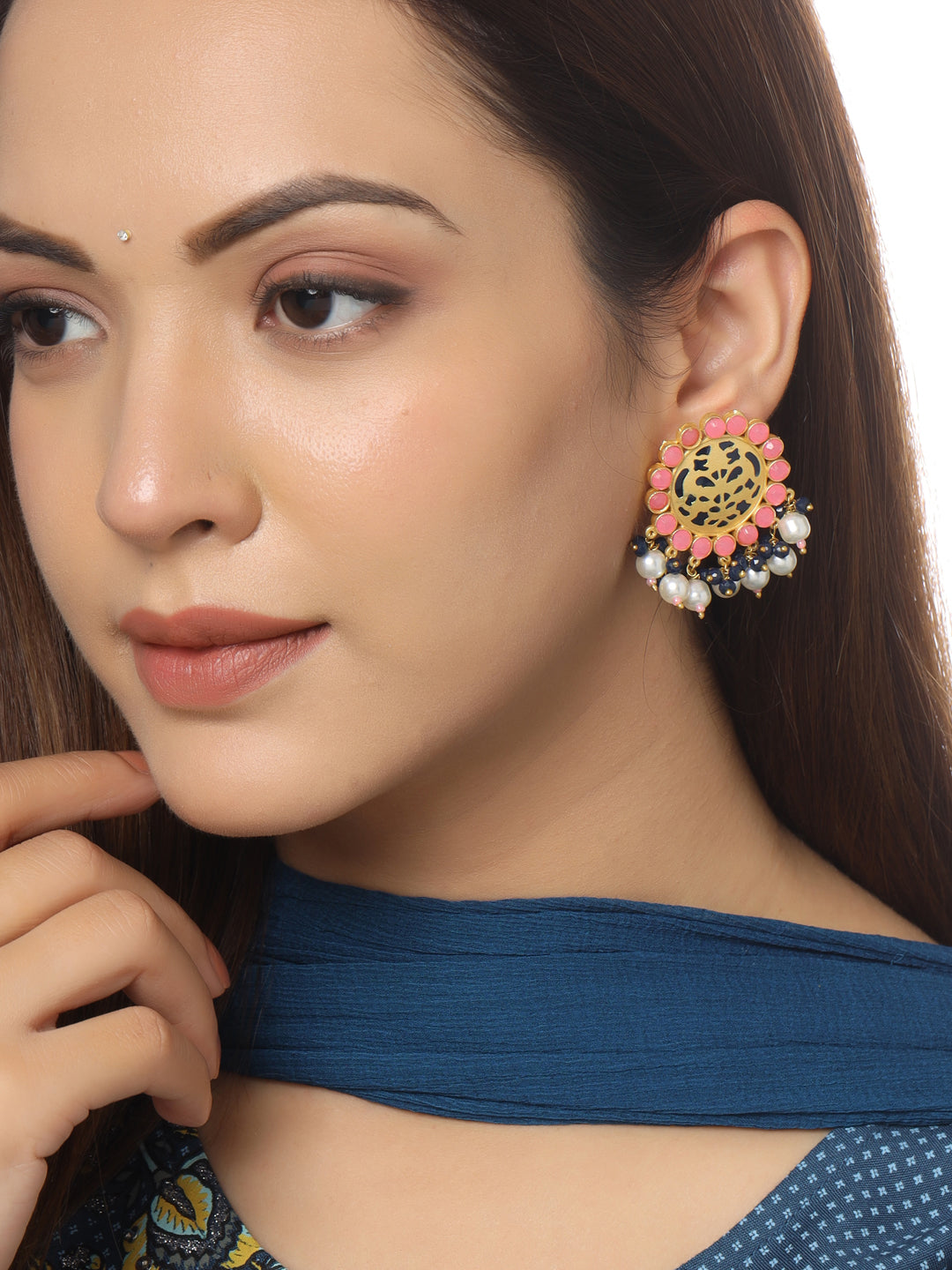 Pink-Gold-Matte-Brass-Stud-Earrings