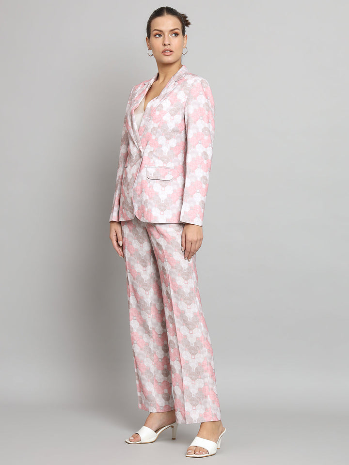 Pink Printed Full Sleeves Blazer & Pant Set