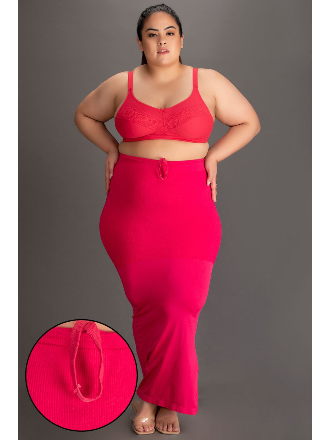 Pink Spandex Saree Shapewear with Drawstring