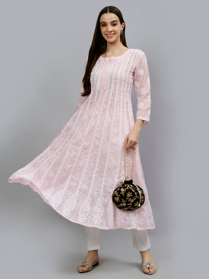 Pink-Terivoil-Hand-Embroidered-Chikankari-Anarkali-Kurti