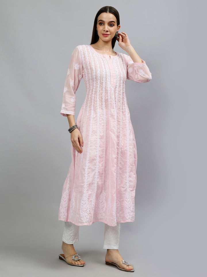 Pink-Terivoil-Hand-Embroidered-Chikankari-Anarkali-Kurti