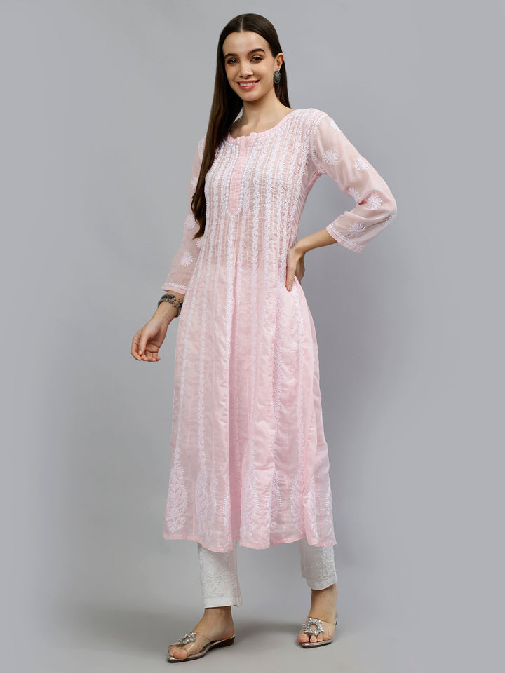 Pink-Terivoil-Hand-Embroidered-Chikankari-Anarkali-Kurti