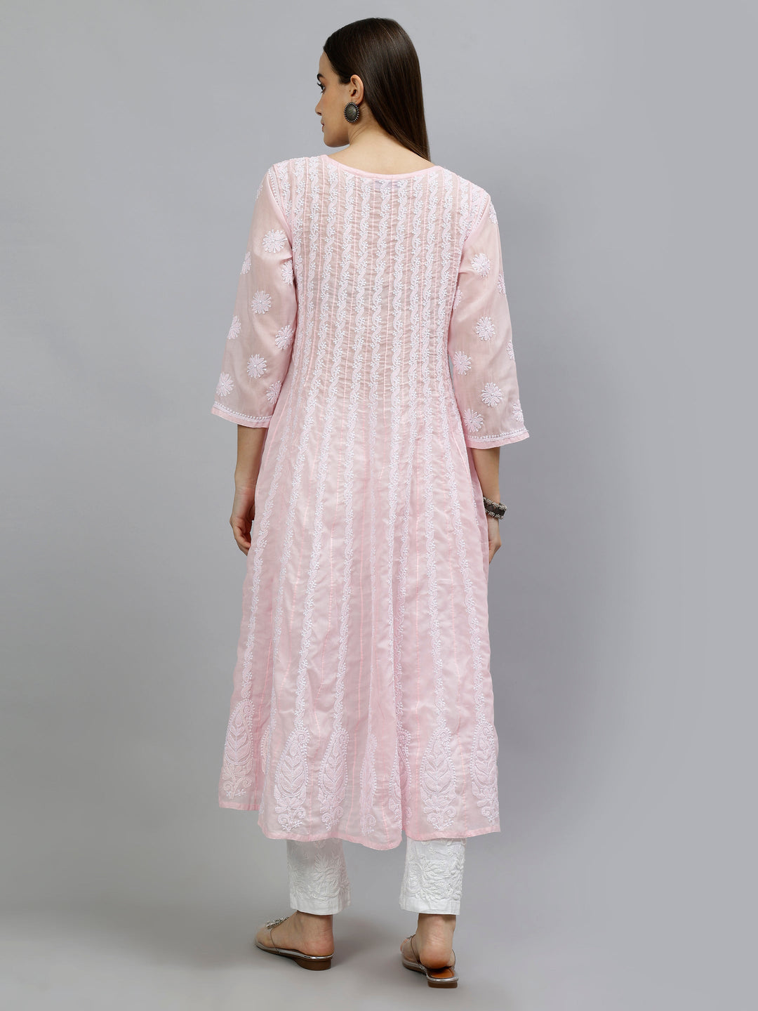 Pink-Terivoil-Hand-Embroidered-Chikankari-Anarkali-Kurti