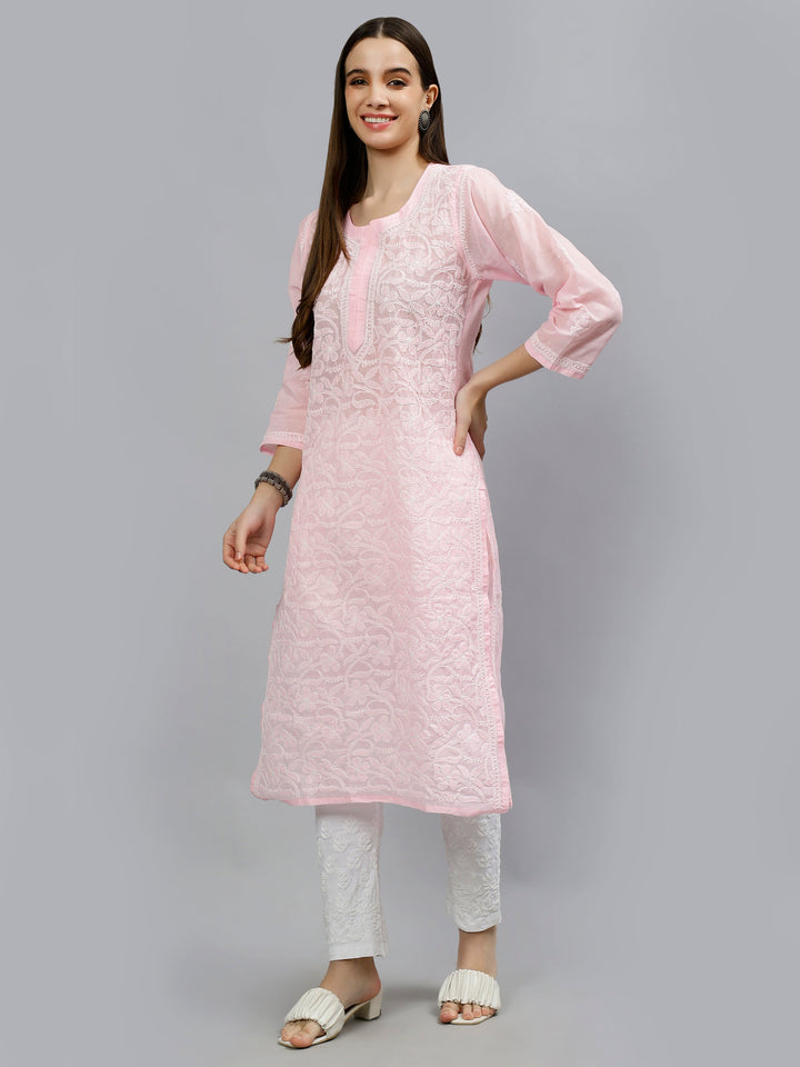Pink-Terivoil-Hand-Embroidered-Lucknowi-Chikankari-Kurti