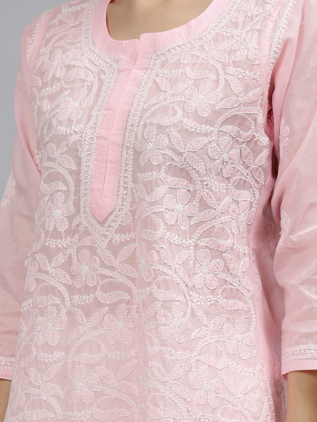 Pink-Terivoil-Hand-Embroidered-Lucknowi-Chikankari-Kurti