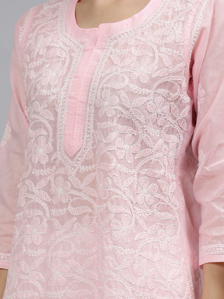 Pink-Terivoil-Hand-Embroidered-Lucknowi-Chikankari-Kurti