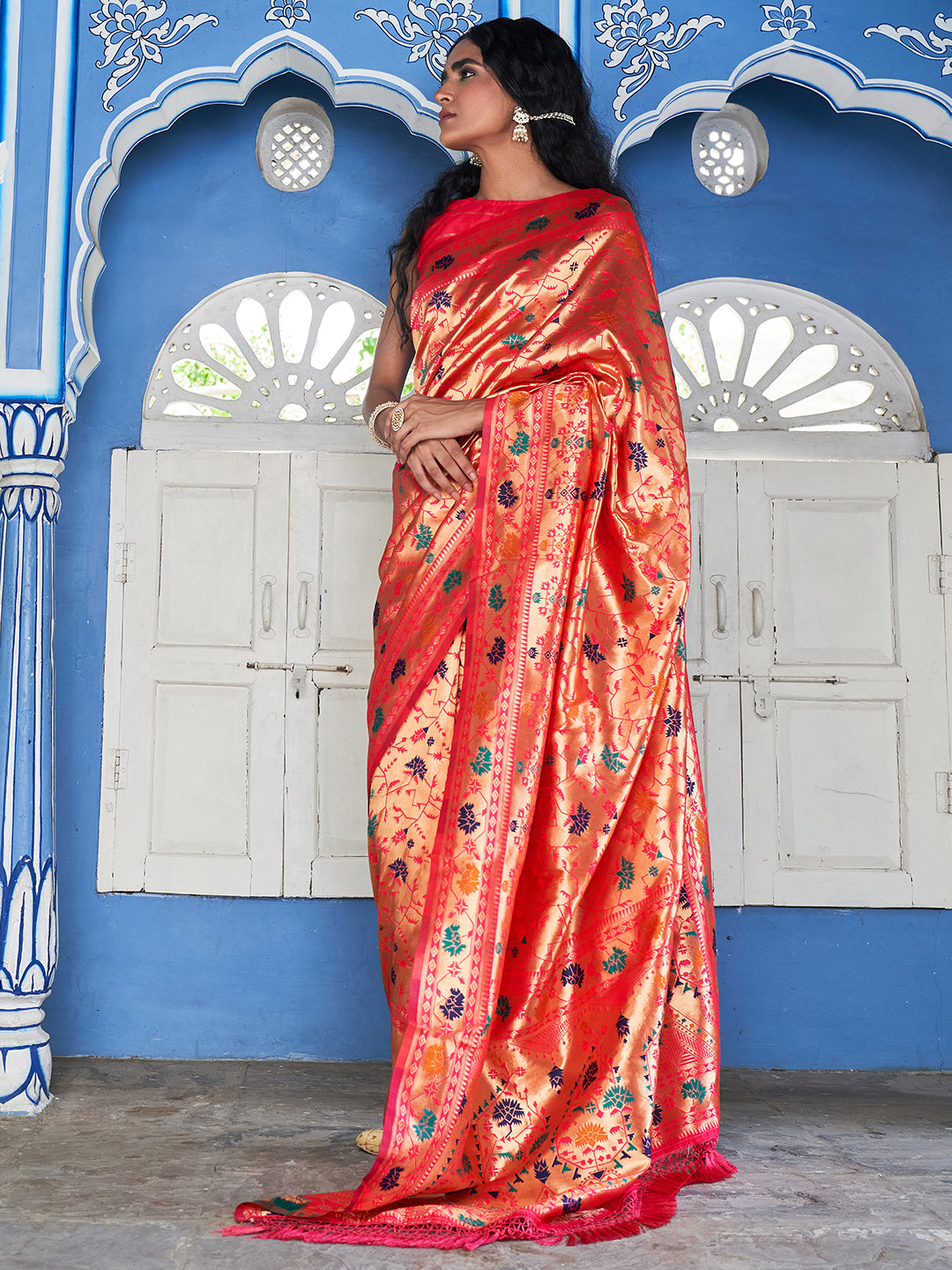 Pink Woven Ethnic Motifs Paithani Silk Festive Saree