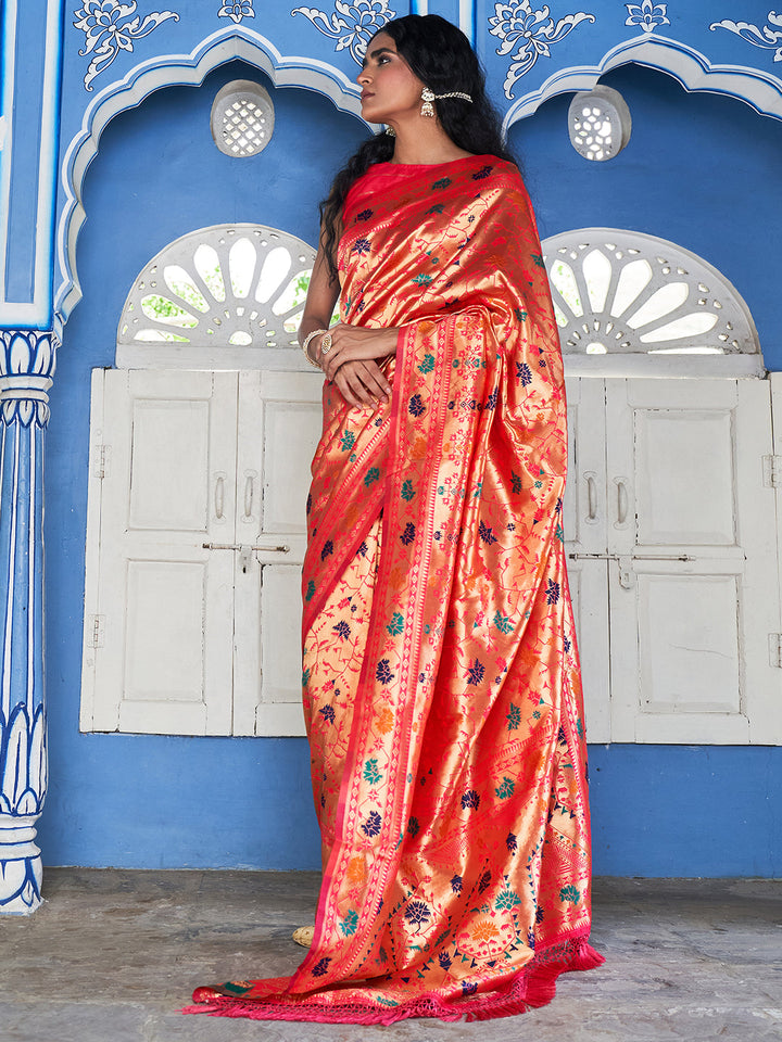 Pink Woven Ethnic Motifs Paithani Silk Festive Saree