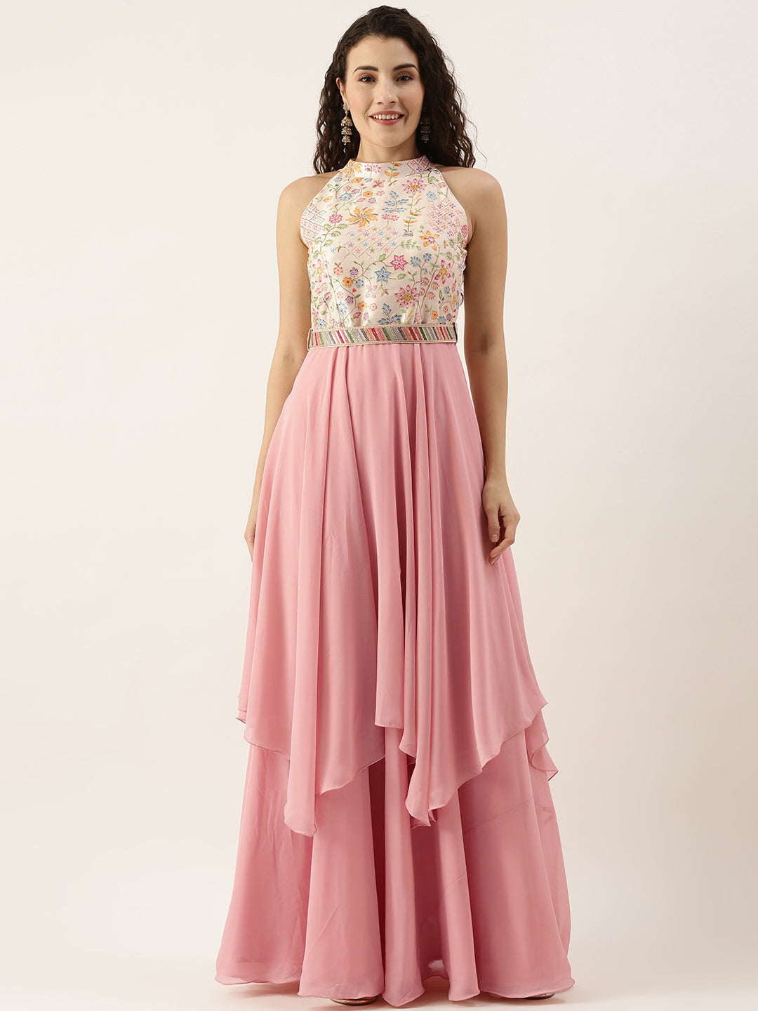 Pink-&-Off-White-Embroidery-Handkerchief-Gown