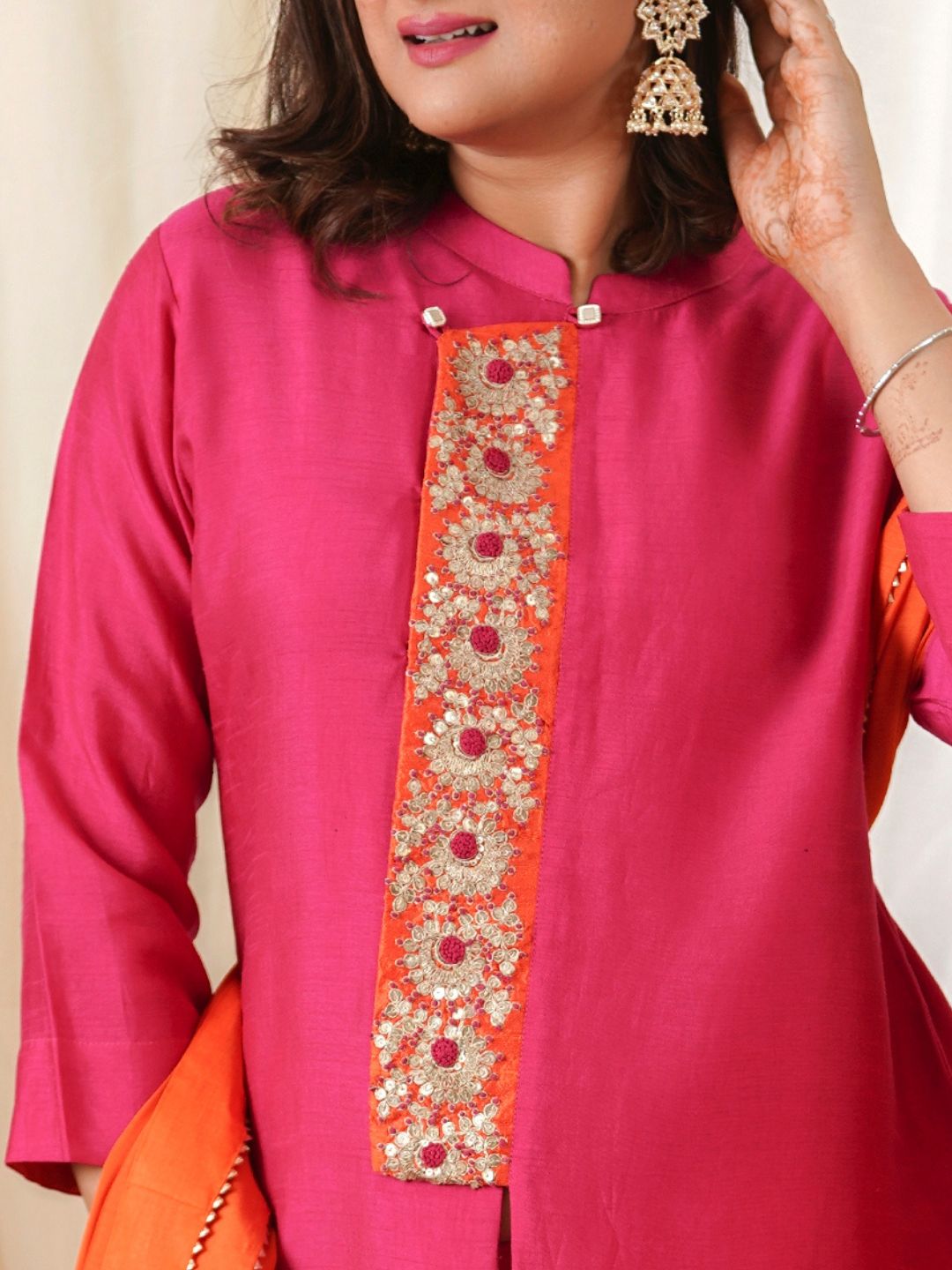 Pink-&-Orange-Chinon-Zardozi-Garara-Suit-Set