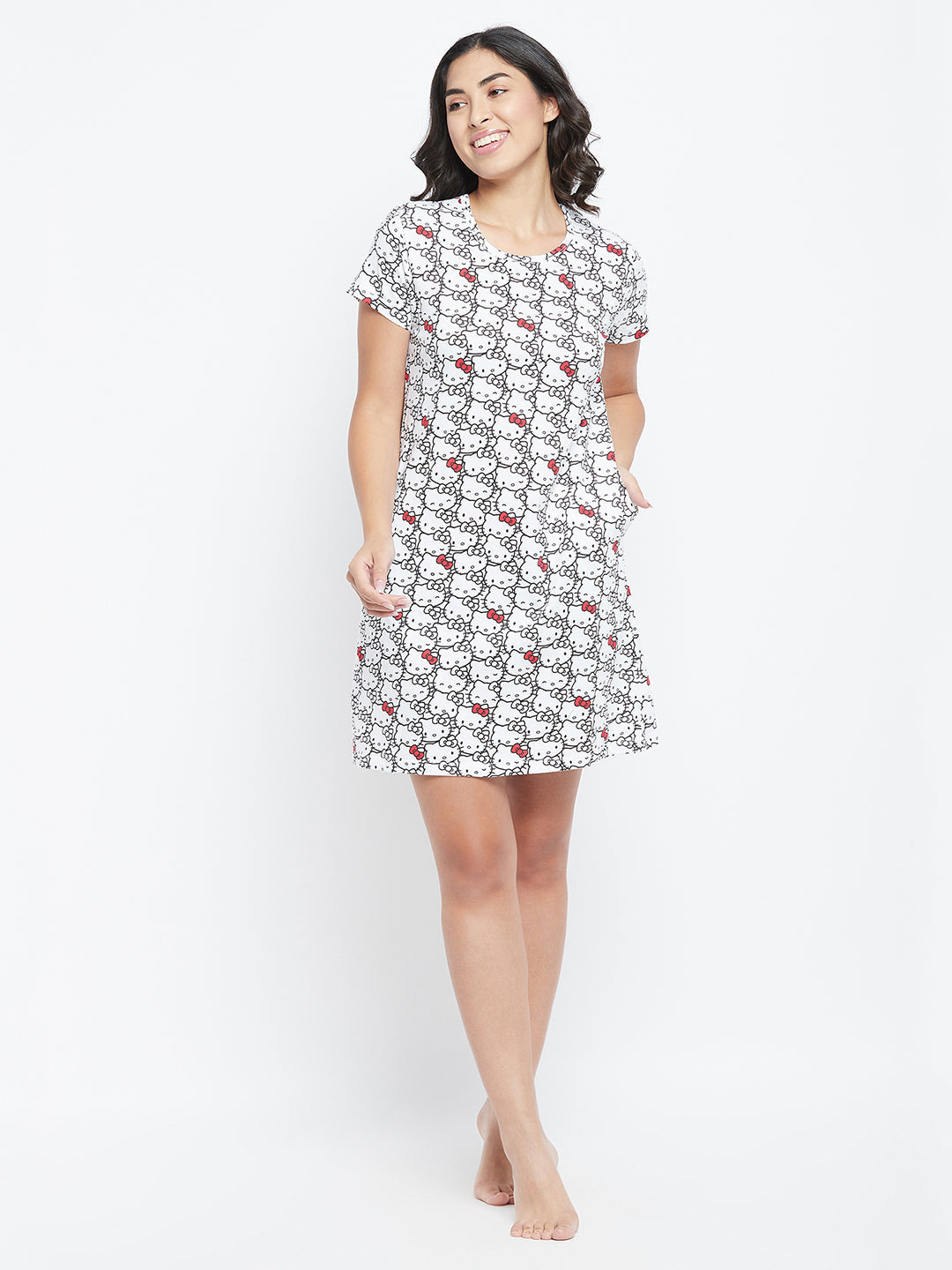 Print-Short-Night-Dress-In-White