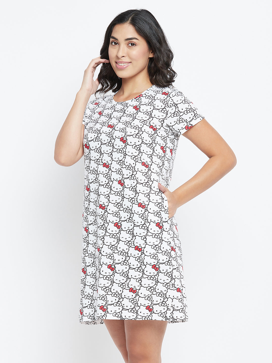 Print-Short-Night-Dress-In-White