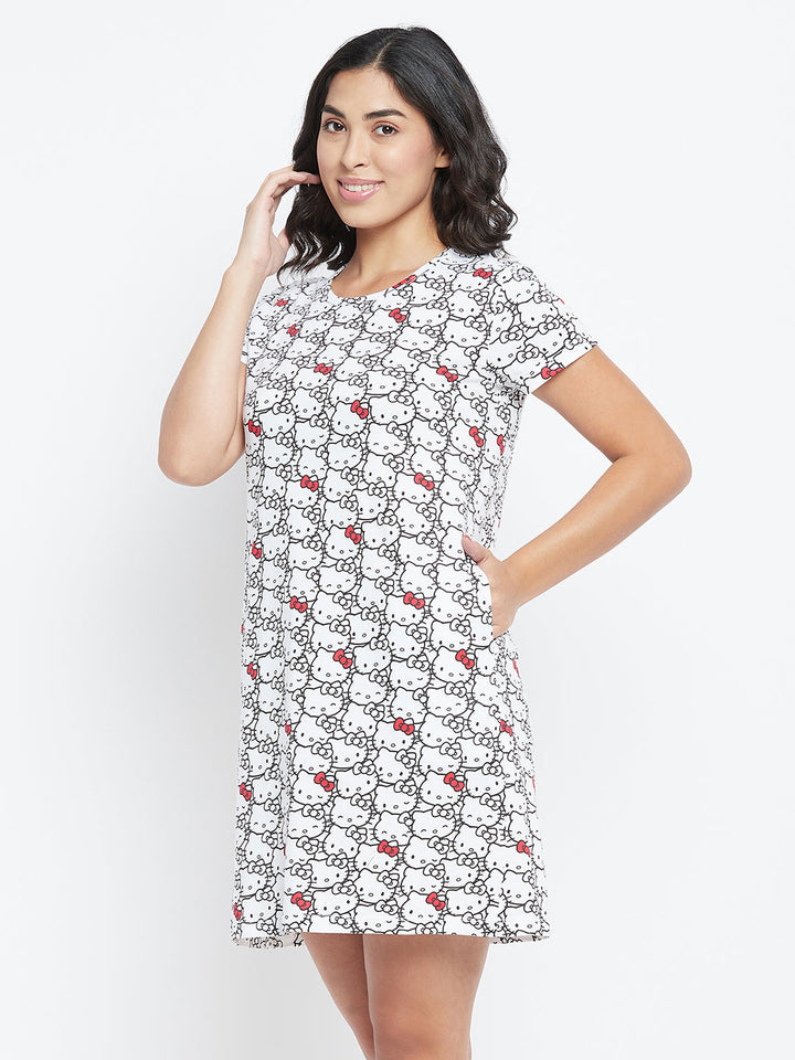 Print-Short-Night-Dress-In-White