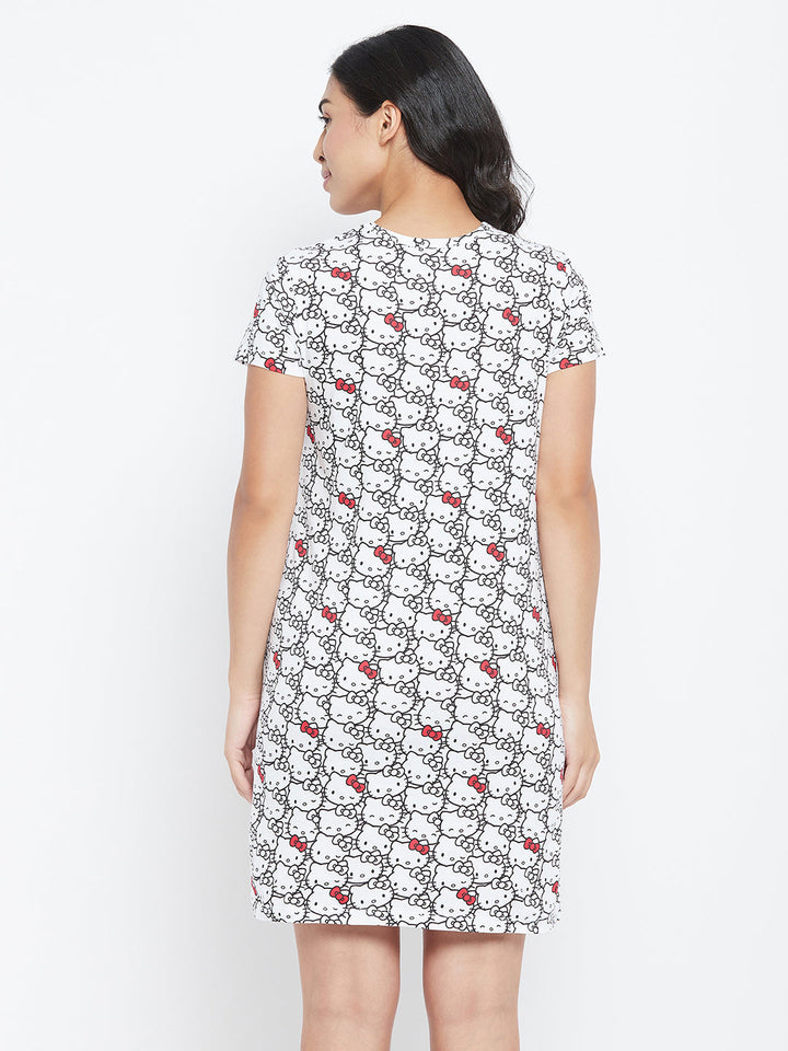 Print-Short-Night-Dress-In-White